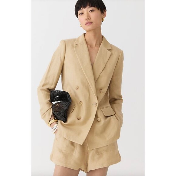 J.Crew $268 Double-Breasted Blazer Jacket Chelsea Linen-Cupro Size 6 BQ254 - Picture 1 of 8
